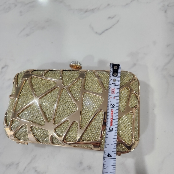 Fawziya Gold Metallic Rhinestone Evening Clutch - Picture 6 of 10
